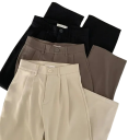 Calças de senhora sociais largas com cintura alta Corte reto Calças elegantes para o trabalho Estilo casual Fecho com botão 2