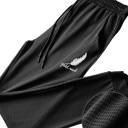 Calças de treino masculinas lisas com estampa de penas na lateral, com bolsos, com cordão, poliéster, corte confortável 6