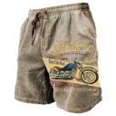 Calças de Verão Masculinas Respiráveis com Estampagem de Motociclo Old School Cinta Ajustável Material Leve Estilo Vintage Calções 2