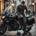Calças impermeáveis para moto Unisex Cintura elástica e bolsos com fecho de correr Material PU e TPU Pretas com risca branca Calças de chuva 5