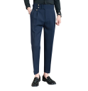 Calças sociais masculinas com bolsos Corte reto elegante Calças confortáveis e duráveis Poliéster 7