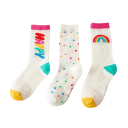Calcetines infantiles unisex 3 pares Calcetines blancos con lunares, arcoíris y estampado Happy Algodón poliéster elastano Calcetines suaves y cómodos para niños 1