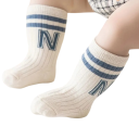 Calcetines infantiles unisex 3 pares Calcetines de algodón de un solo color con letra N Calcetines suaves y transpirables para niños Con 6