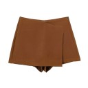 Calções assimétricos femininos de cintura alta com fecho lateral Calções vintage elegantes de uma só cor Calções de verão estilosos 7