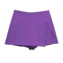 Calções assimétricos femininos de cintura alta com fecho lateral Calções vintage elegantes de uma só cor Calções de verão estilosos 9