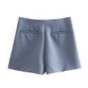 Calções assimétricos femininos de cintura alta com fecho lateral Calções vintage elegantes de uma só cor Calções de verão estilosos 16