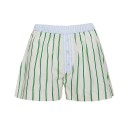 Calções boxers femininos de verão risca com cintura elástica e botões amarelos com riscas verdes para usar em casa ou como pijama 3