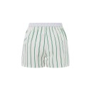 Calções boxers femininos de verão risca com cintura elástica e botões amarelos com riscas verdes para usar em casa ou como pijama 4