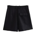 Calções curtos pretos femininos de cintura alta com fecho de correr Calções elegantes com bolsos laterais Calções pretos de verão para lazer 2