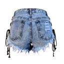 Calções de ganga femininos de verão com cordão - Azuis 3