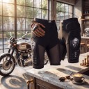 Calções de motociclista com protecções Protecções rígidas nas coxas e acolchoamento nos lados Inserções em rede Poliéster Unissexo Pretos Calções 5