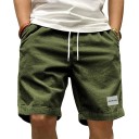 Calções de Veludo Cotelê Masculinos Estilo Retro Casuais Respiráveis com Corda de Ajuste Cintura Elástica Comprimento até ao Joelho Corte 3