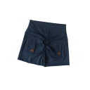 Calções Femininos de Cintura Alta com Bolsos em Cor Sólida de Algodão, Poliéster e Spandex, Calções de Verão Elásticos e Confortáveis 7
