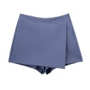 Calções vintage assimétricos femininos com cintura alta e fecho lateral Calções curtos elegantes de corte retro para o verão e lazer 5