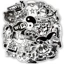 Calcomanías en blanco y negro de PVC 60 pcs Mezcla de motivos desde calaveras hasta animales y frases en inglés Tamaño de 3 a 10 cm Para decorar 3
