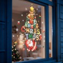 Calcomanías navideñas para ventana Reutilizables Inscripción Merry Christmas en forma de árbol de Navidad con Santa, un zorro y un erizo Decoración 2