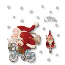 Calcomanías navideñas para ventana Reutilizables Santa Claus en bicicleta con cesta Inscripción Merry Christmas y copos de nieve Decoración 2
