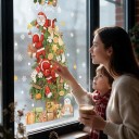 Calcomanías navideñas para ventana Reutilizables Santas trepando por el árbol de Navidad Muñeco de nieve y regalos Verde Decoración para escaparate 3