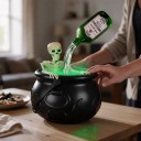 Caldeirão de Halloween com Esqueleto e Névoa Iluminação LED 26 cm Alimentação USB Preto com Luz Verde Decoração para Festa e Mesa 3