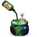 Caldeirão de Halloween com Esqueleto e Névoa Iluminação LED 26 cm Alimentação USB Preto com Luz Verde Decoração para Festa e Mesa 5