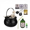 Caldron vrăjitoresc de Halloween cu schelet și ceață, iluminare LED, 26 cm, alimentare USB, negru cu lumină verde, decorare pentru petrecere și masă 2