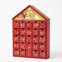Calendário de advento em madeira com iluminação Casa com o Pai Natal e renas 24 gavetas Para 2 pilhas AA Decoração de Natal Para presentes 2