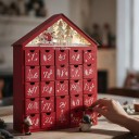 Calendário de advento em madeira com iluminação Casa com o Pai Natal e renas 24 gavetas Para 2 pilhas AA Decoração de Natal Para presentes 3