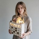 Calendario dell'avvento in legno con illuminazione LED Villaggio invernale con Babbo Natale 24 cassetti 22,5 x 10,5 x 35,5 cm Legno naturale 4