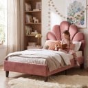 Cama estofada para criança 140 x 200 cm Cabeceira ajustável em altura em forma de concha Capacidade de carga 200 kg Para o quarto infantil 4