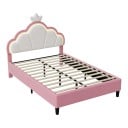 Cama infantil 140 x 200 cm Design de princesa com coroa Iluminação LED RGB na cabeceira Cabeceira ajustável Estrutura com ripas Rosa e branca 1