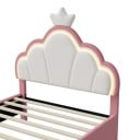 Cama infantil 140 x 200 cm Design de princesa com coroa Iluminação LED RGB na cabeceira Cabeceira ajustável Estrutura com ripas Rosa e branca 4