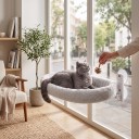 Cama suspensa para gatos na janela 60 x 30 cm Capacidade 18 kg Ventosas Capa reversível em pelúcia e rede Cama dobrável 5