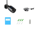 Câmara de segurança WiFi 1080P com detecção de movimento 3,6–6 mm lente ABS preta exterior vigilância IR 15–20 m cartão TF e NVR 2