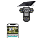 Cámara de seguridad solar 4G de 15MP con zoom de 10×, visión nocturna y detección de personas cámara exterior negra con tres objetivos para vigilancia 3