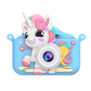 Câmara fotográfica infantil 18 MP 2,0″ ecrã 1080P HD dupla lente 8x zoom digital caixa de silicone unicórnio para crianças 1