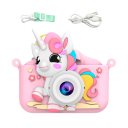 Cámara infantil 18 MP pantalla de 2,0″ 1080P HD doble lente 8x zoom digital funda de silicona unicornio para niños 6