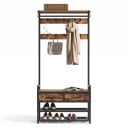 Cămară pentru paltoane cu bancă pentru încălțăminte 80,4 x 30 x 181,6 cm cu 2 sertare și 10 cârlige și bară pentru umerașe în culori maro și negru 7