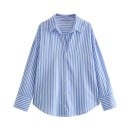 Cămașă damă cu dungi, lejeră, cu mânecă lungă și guler Elegantă bluză cu nasturi din poliester ușor Top stilat în diferite culori 7