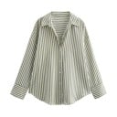 Cămașă damă cu dungi, lejeră, cu mânecă lungă și guler Elegantă bluză cu nasturi din poliester ușor Top stilat în diferite culori 5