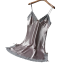 Cămașă de noapte din satin pentru femei cu dantelă Cămașă elegantă de o singură culoare cu decolteu în V Poliester ușor Mărime universală 7