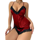 Cămașă de noapte din satin pentru femei cu dantelă și slit Elegantă cămașă simplă cu decolteu în V Poliester Modal Diverse culori 1