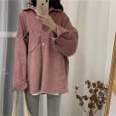 Cămașă din catifea pentru femei în croi liber oversize Mâneci lungi Buzunar pe piept cu broderie Închidere cu nasturi Bumbac și poliester 3