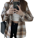 Cămașă elegantă pentru femei cu carouri și guler Croi lejer cu închidere cu nasturi Bluză ușoară din poliester pentru muncă și timp liber 6