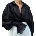 Cămașă elegantă pentru femei, într-o singură culoare, cu guler, mâneci lărgite, închidere cu nasturi, bluză stilată din amestec de viscoză, spandex și nailon 22