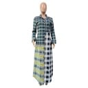 Cămașă lungă pentru femei în carouri, cu lungime maxi, patchwork din diferite modele, mânecă lungă și guler, închidere cu nasturi 5
