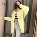 Cămașă lungă pentru femei în culoare verde lime Croială oversized lejeră cu umeri căzuți Închidere cu capse Guler clasic Poliester 6