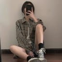 Cămașă oversize pentru femei cu model în carouri și mânecă lungă 2