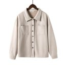 Cămașă oversize pentru femei, ideală pentru vreme mai rece, cu două buzunare la piept și închidere cu nasturi, aspect de suede 1