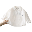 Cămașă pentru copii din bumbac cu mânecă lungă și guler, cu broderie de cățel pe buzunar, cămașă unisex pentru fete și băieți, croială lejeră 2