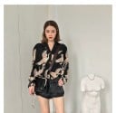 Cămașă pentru femei cu imprimeu de păsări zburătoare pe fundal negru Mâneci lungi Guler cu rever Croială ușor mai lejeră Poliester cu spandex 4